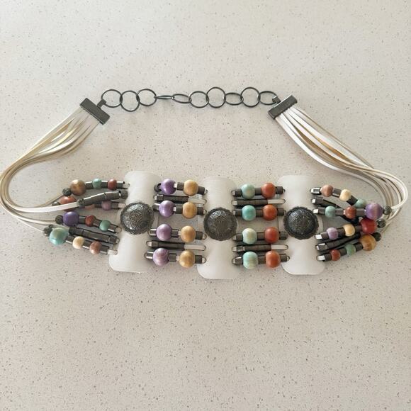Women Boho Y2K Beaded Concho Metal Waist Belt 80s 90s Multicolored Multi Strand - Picture 1 of 5